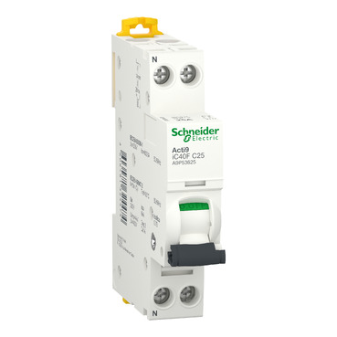 INTERRUPTOR AUTOMÁTICO EN MINIATURA ACTI 9 IC40F 1PN C 25A 6000A/6KA, SCHNEIDER ELECTRIC